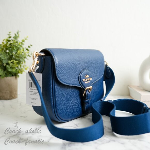 NWT Coach CP107 Amelia Saddle Bag Shoulder Bag Crossbody in Gold/Deep Blue - Picture 2 of 11